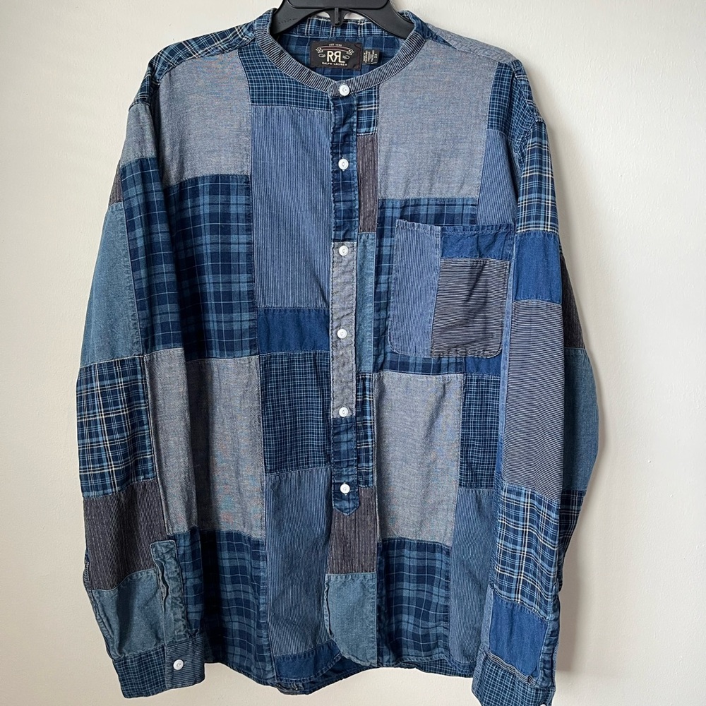RRL Denim Shirt Patchwork Limited Edition Ralph Lauren Indigo Blue Size XL